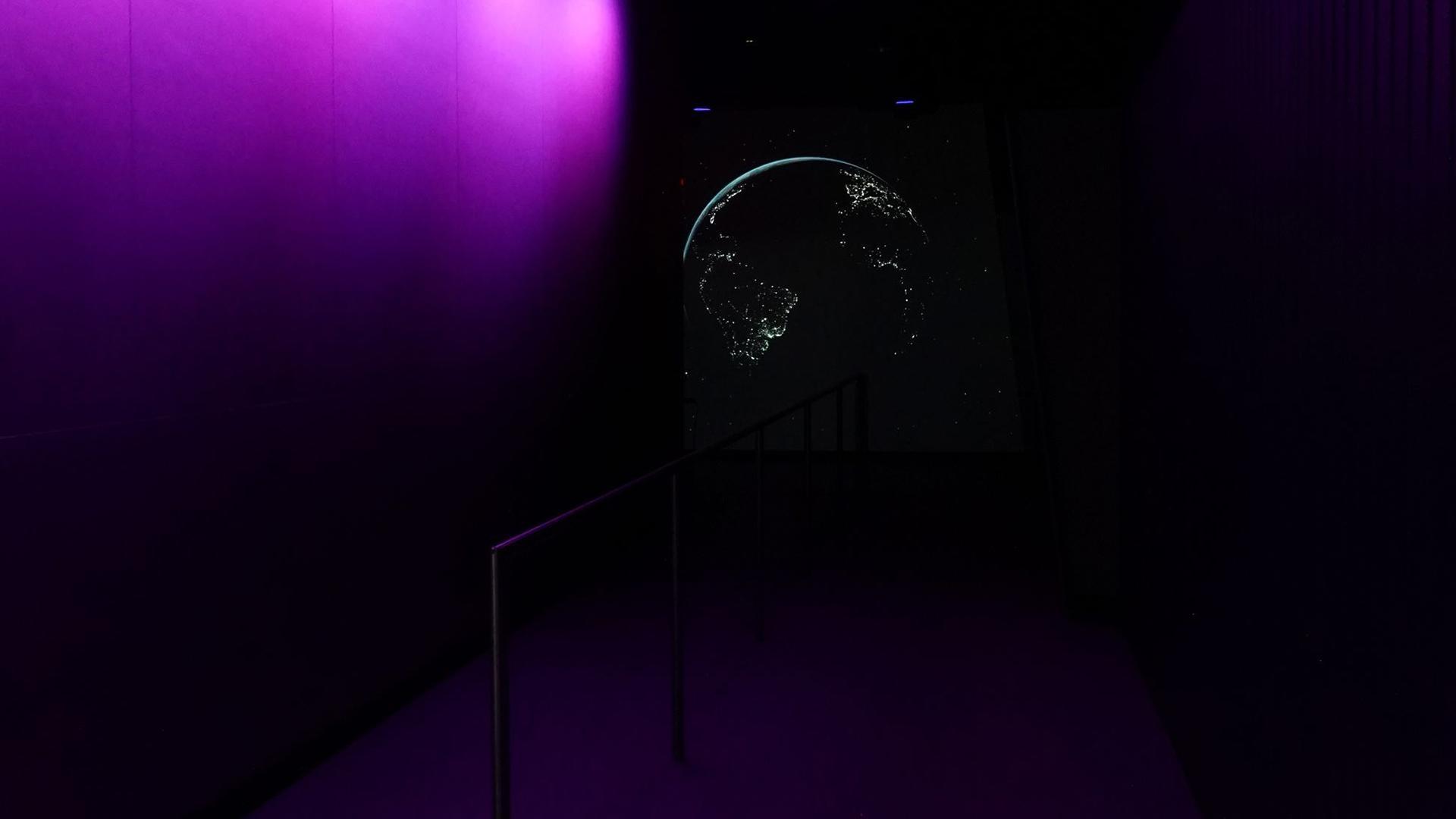 Entrance corridor to the Earth Information Center at Kennedy Space Center.